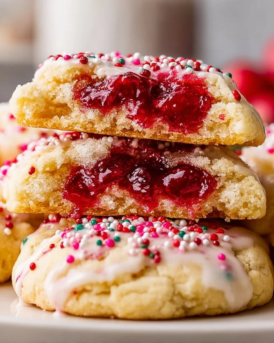 Delicious easy glazed stuffed cherry pie cookies ready to enjoy