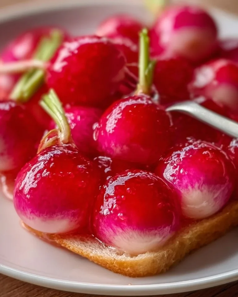 Homemade easy radish jelly in a jar with fresh radishes