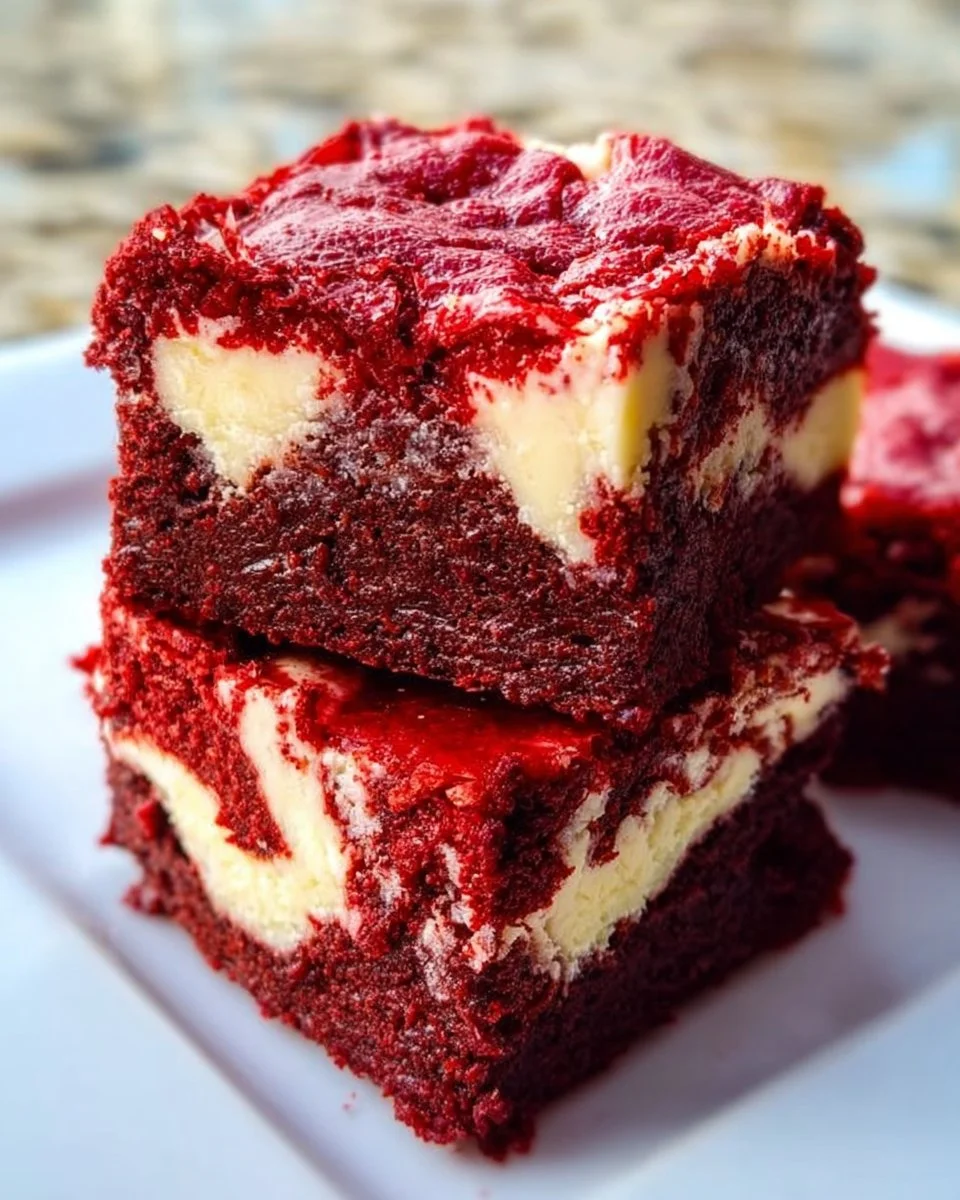 Delicious easy red velvet cheesecake brownies topped with cream cheese frosting.