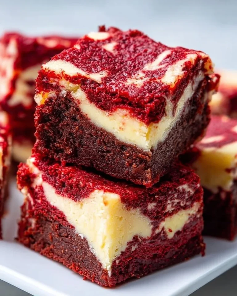 Easy red velvet cheesecake brownies topped with creamy cheesecake layer