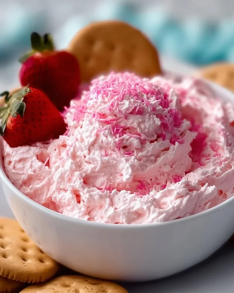Fluffy pink dip served in a bowl, perfect for parties and gatherings.