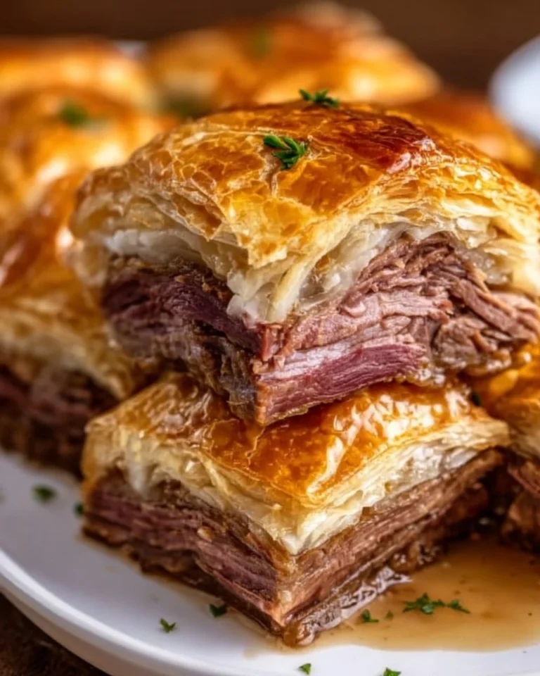 Delicious French Dip Squares served with dipping sauce