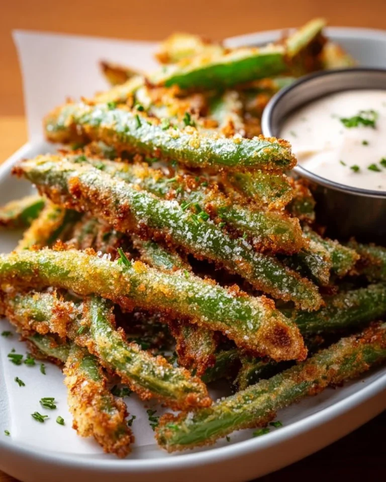 A plate of crispy fried green beans ready to be enjoyed.