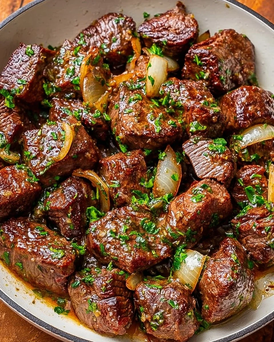 Delicious garlic butter steak bites served on a plate