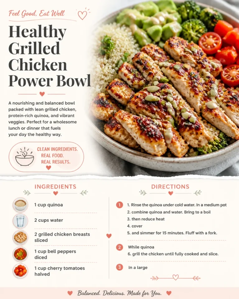 Healthy Grilled Chicken Power Bowl with fresh vegetables and quinoa
