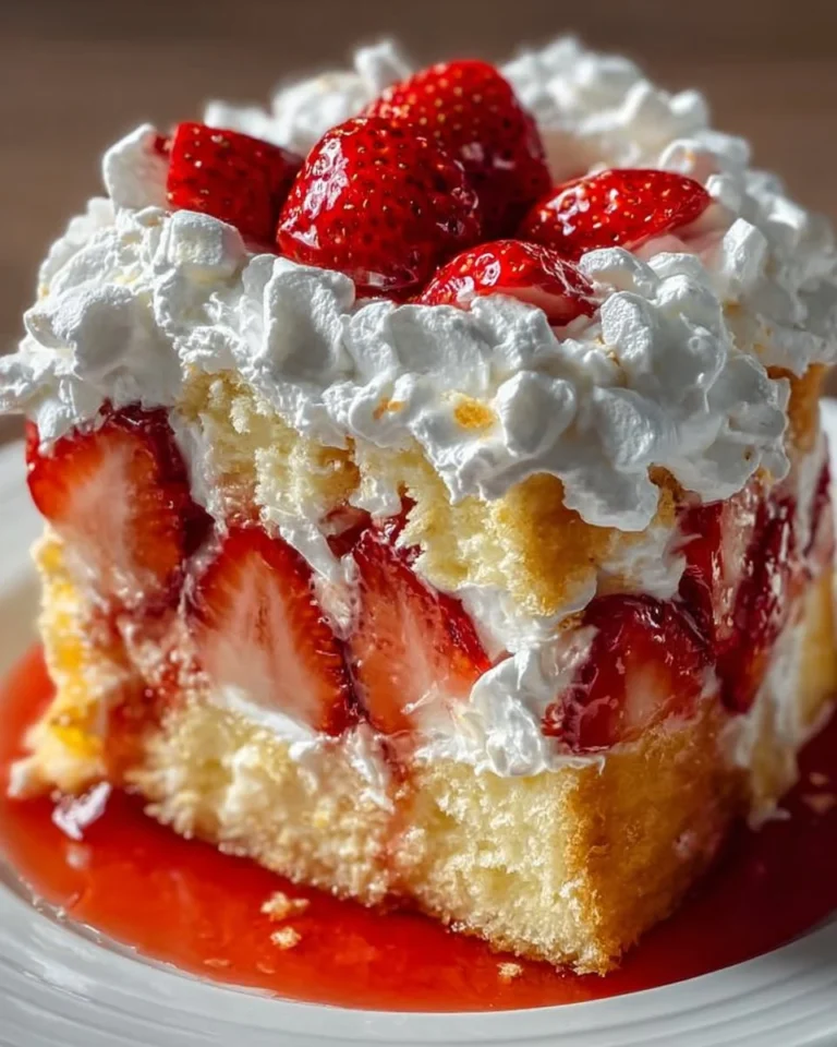 Delicious slice of Heaven on Earth Cake topped with whipped cream and fruits