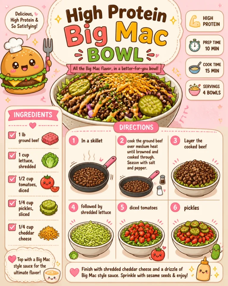 High Protein Big Mac Bowl with fresh ingredients and enticing flavors