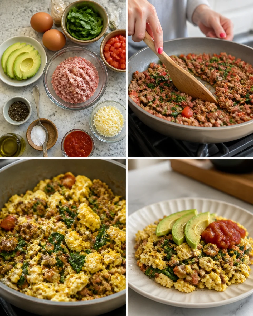 High protein breakfast bowl filled with eggs, quinoa, and fresh vegetables