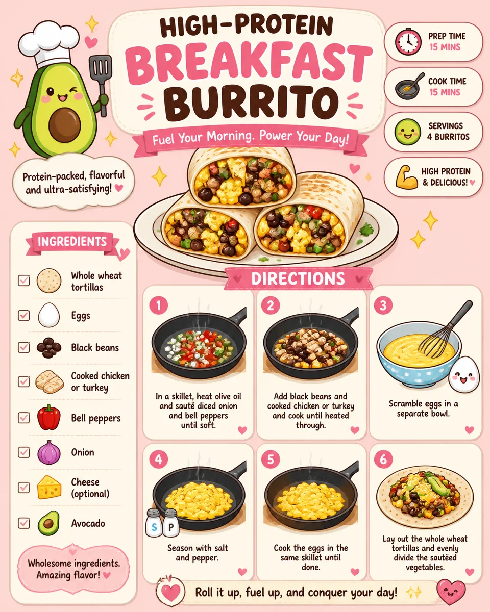 High-protein breakfast burrito filled with eggs, beans, and veggies