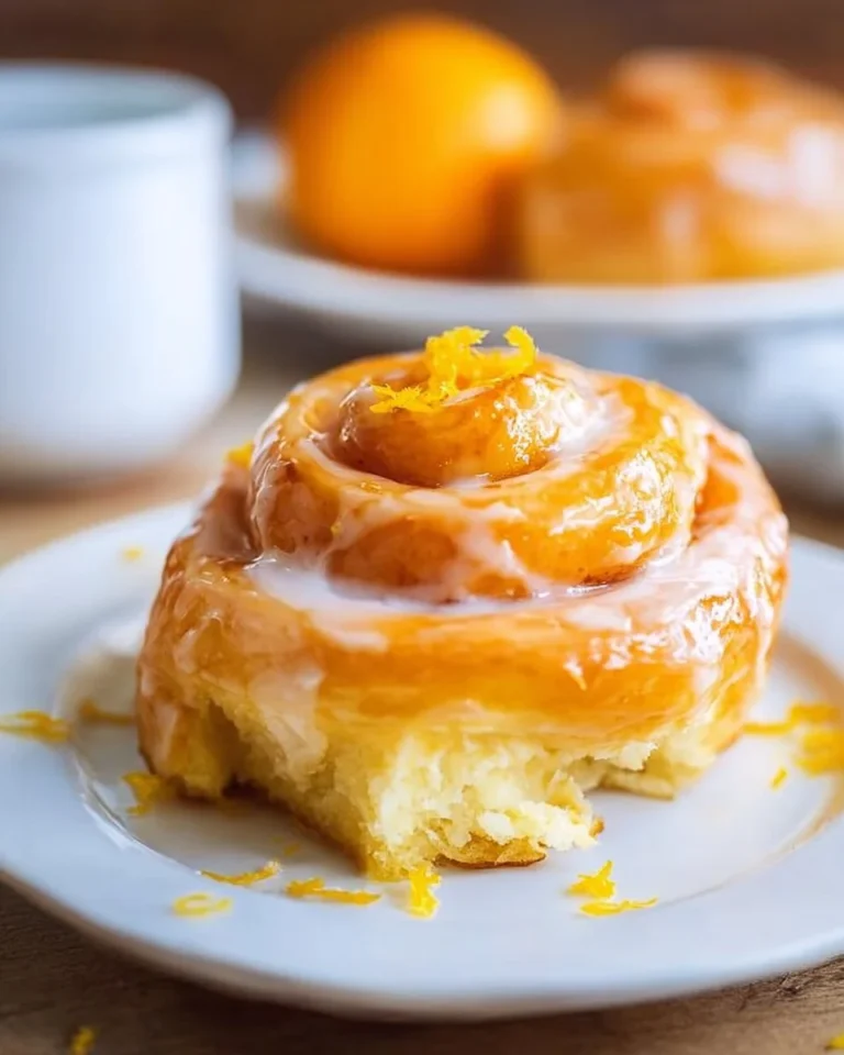 Homemade glazed orange rolls fresh out of the oven with citrus glaze.