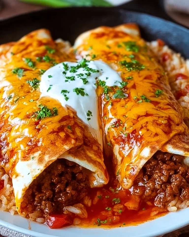 Homemade smothered ground beef burritos with toppings