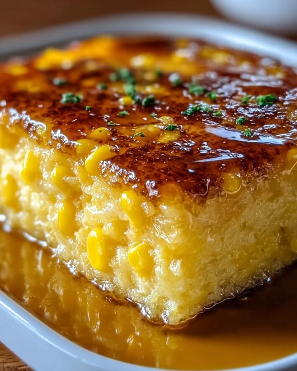 Honey-Glazed Corn Casserole served in a dish, showcasing its golden, sweet texture.