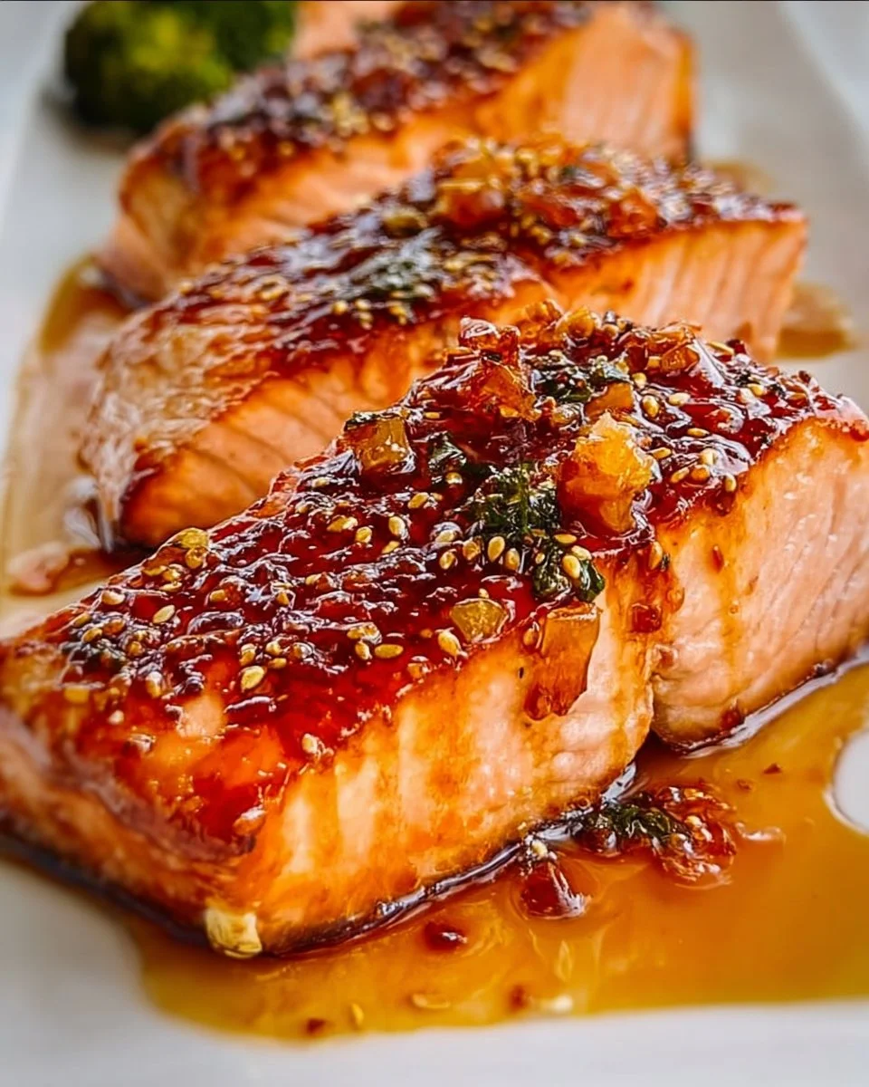 Delicious hot honey salmon recipe with sweet and spicy glaze