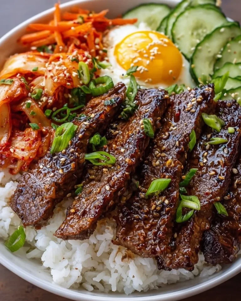 Korean BBQ Steak Rice Bowl with tender steak and fresh ingredients