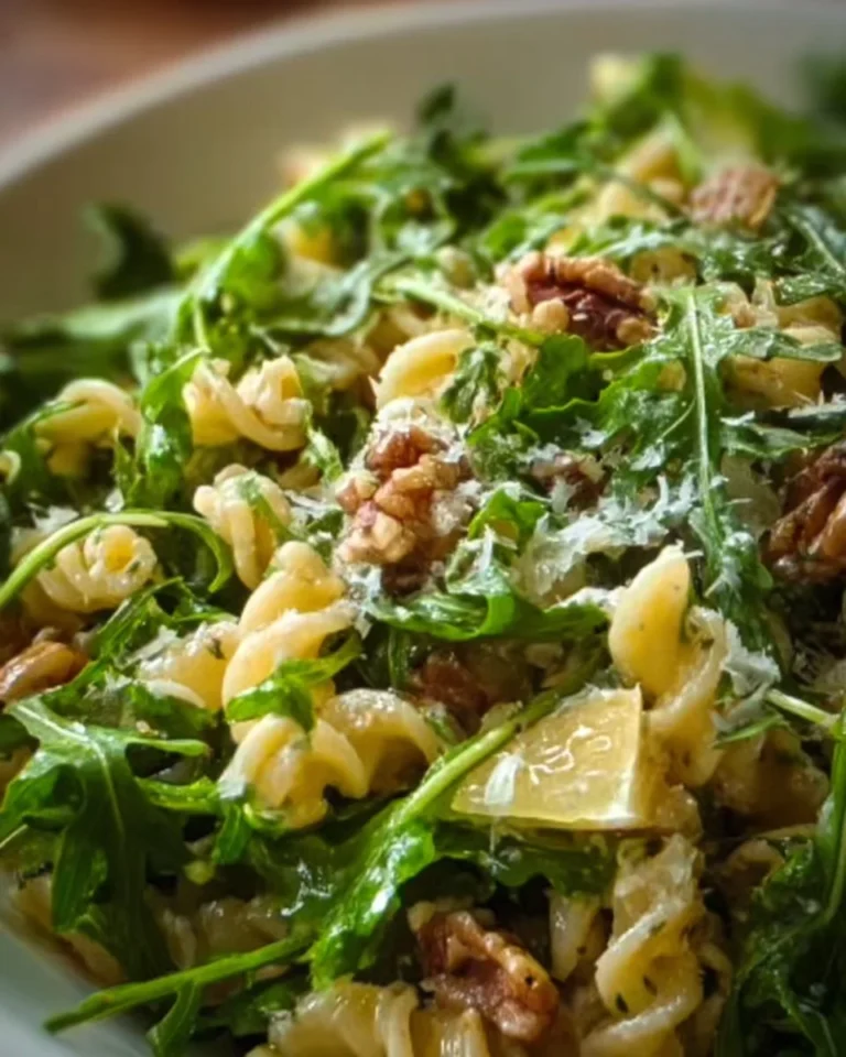 Lemon Arugula Pasta Salad with vibrant greens and citrus dressing