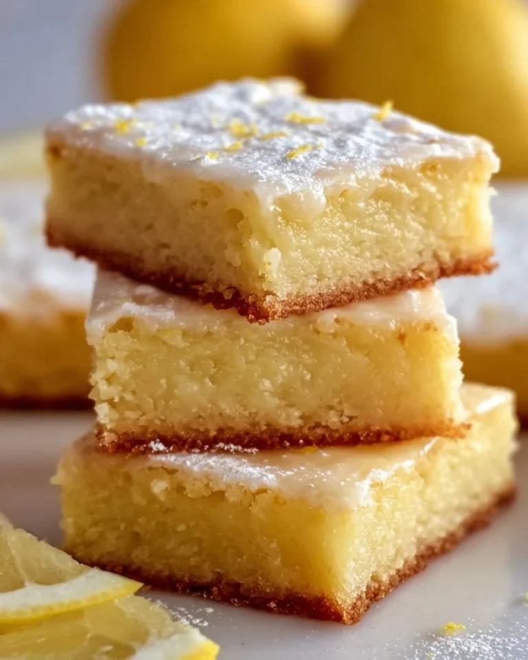 Delicious lemon brownies topped with lemon zest and icing.