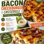 Delicious low-carb bacon cheeseburger casserole served in a baking dish