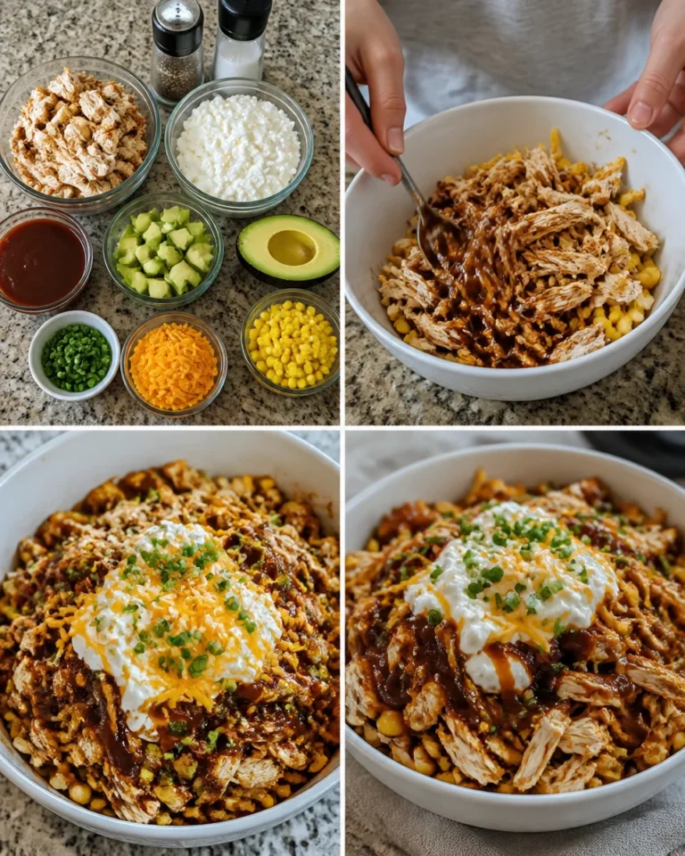 Macro-friendly BBQ Ranch Chicken Bowl with grilled chicken, veggies, and BBQ sauce