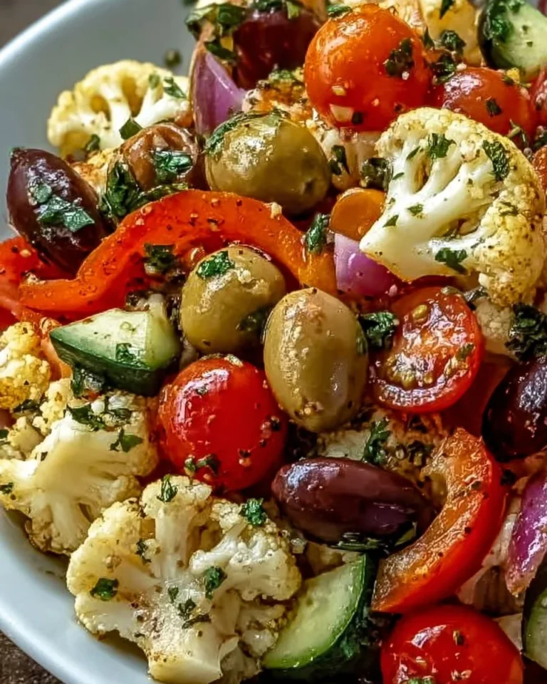 Marinated cauliflower salad with fresh vegetables and herbs