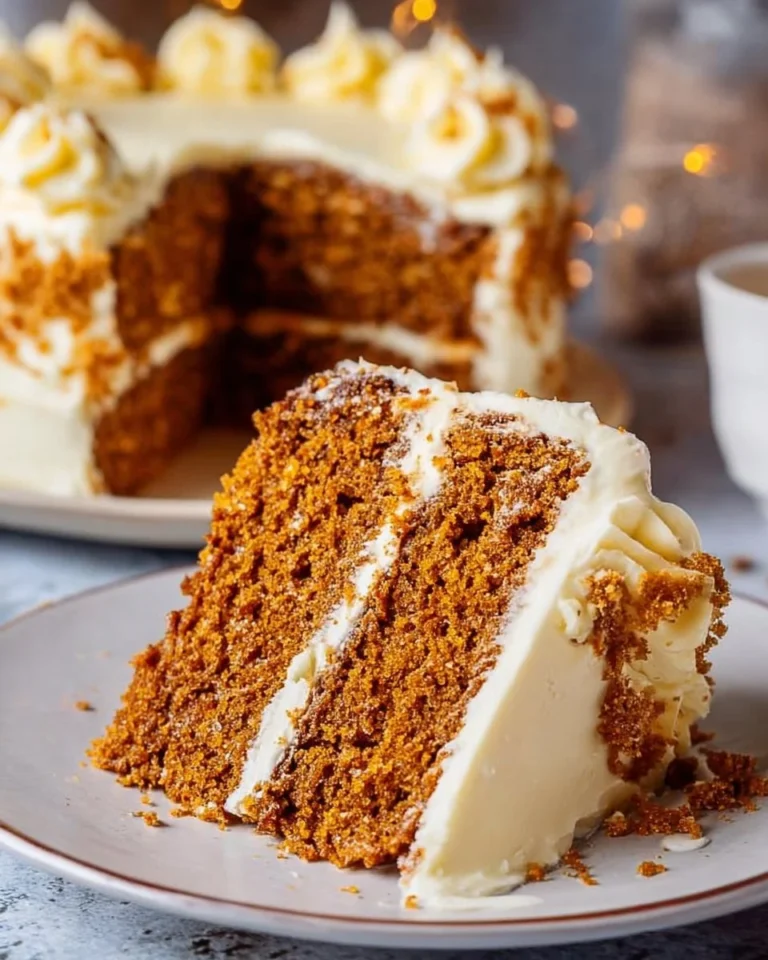 Moist spice cake with cream cheese frosting on a decorative plate