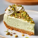 Delicious no-bake pistachio cheesecake topped with crushed pistachios