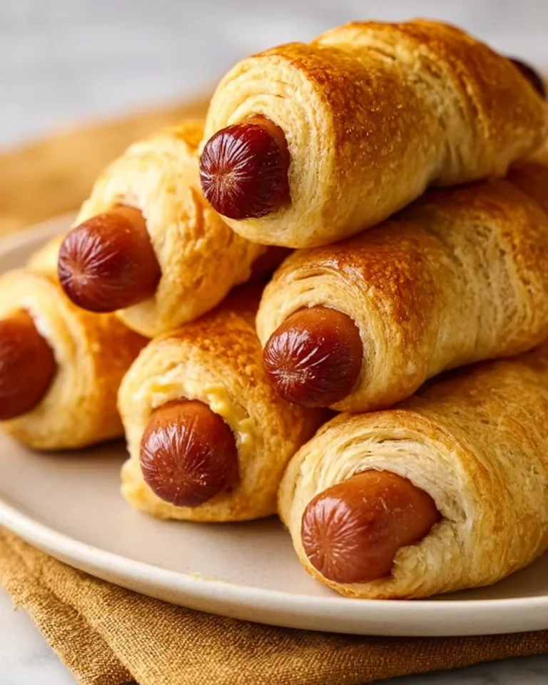 Perfectly baked Pig in a Blanket hot dogs ready to serve as a party appetizer.
