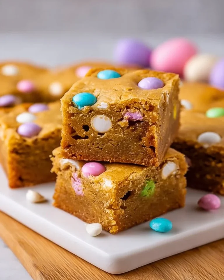 Delicious Easter M&M Blondies with colorful chocolate candies