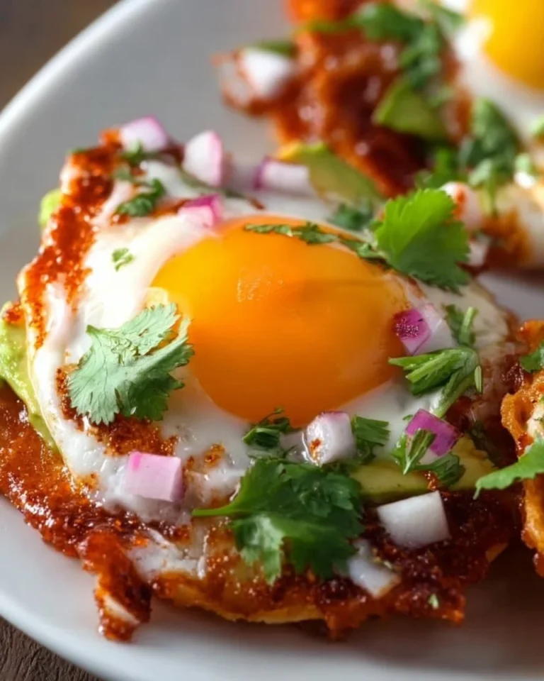 Red Chile Tostadas topped with eggs and vibrant garnishes