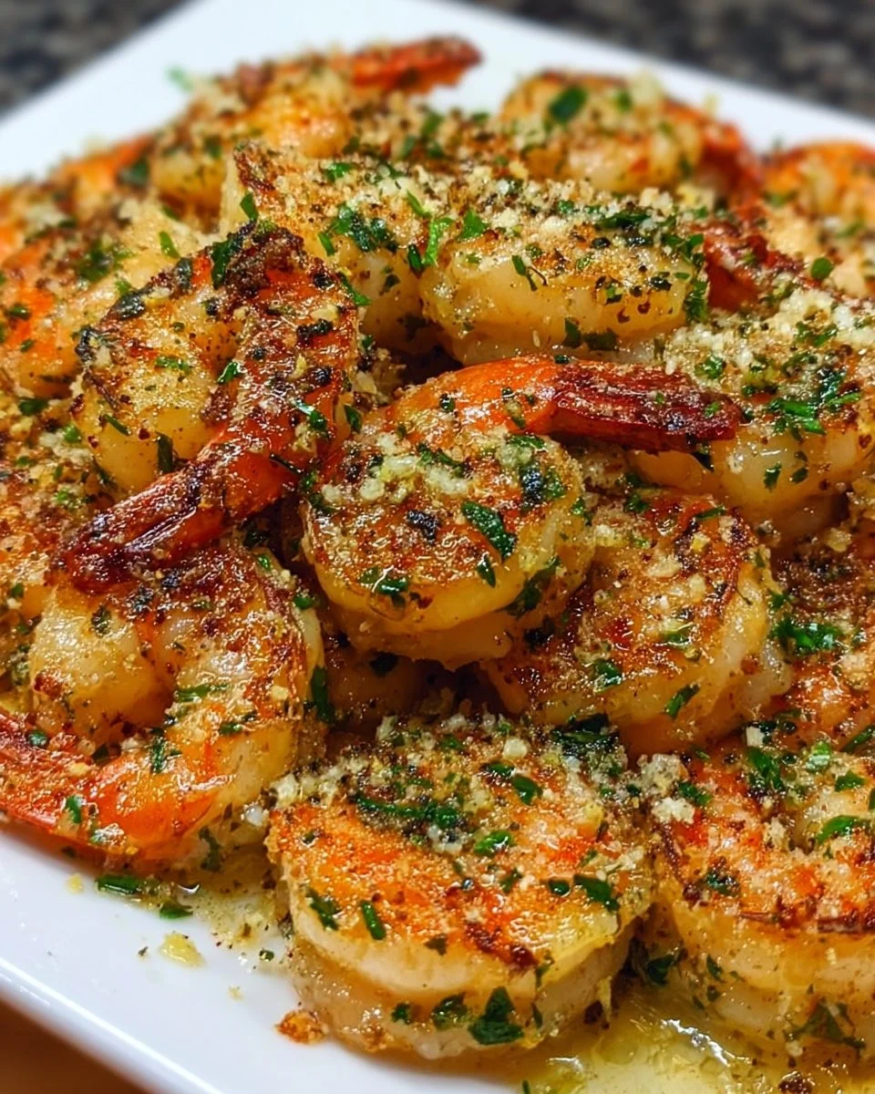 Delicious garlic parmesan shrimp skillet inspired by Ruth's Chris recipe