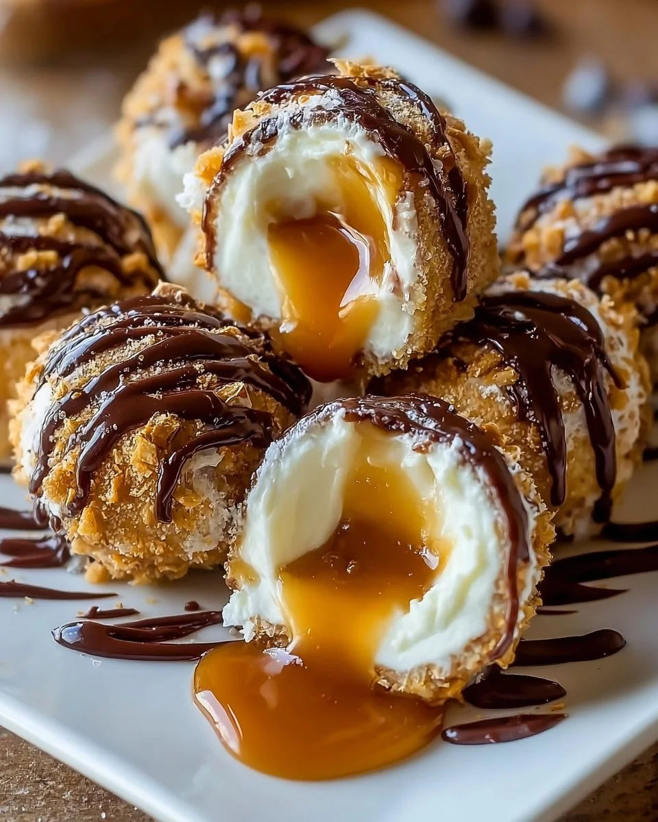 Salted caramel pretzel cheesecake balls served on a plate