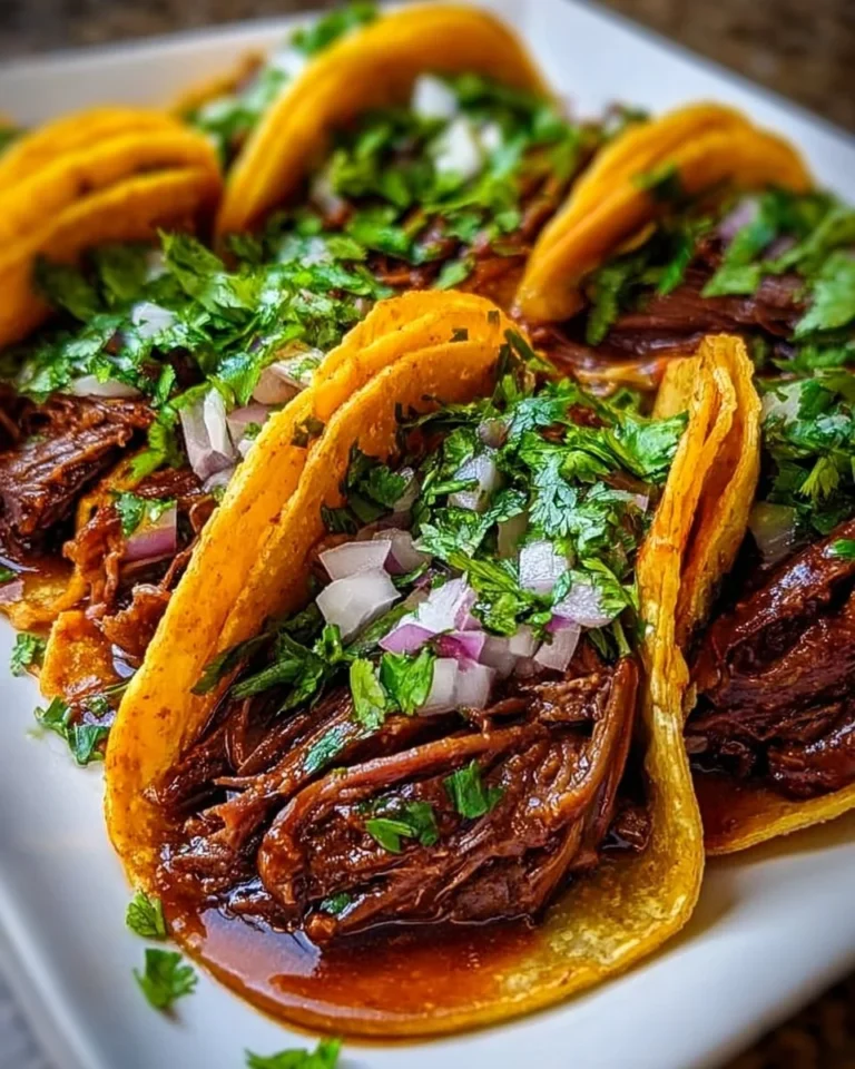 Delicious savory birria tacos served with fresh garnishes