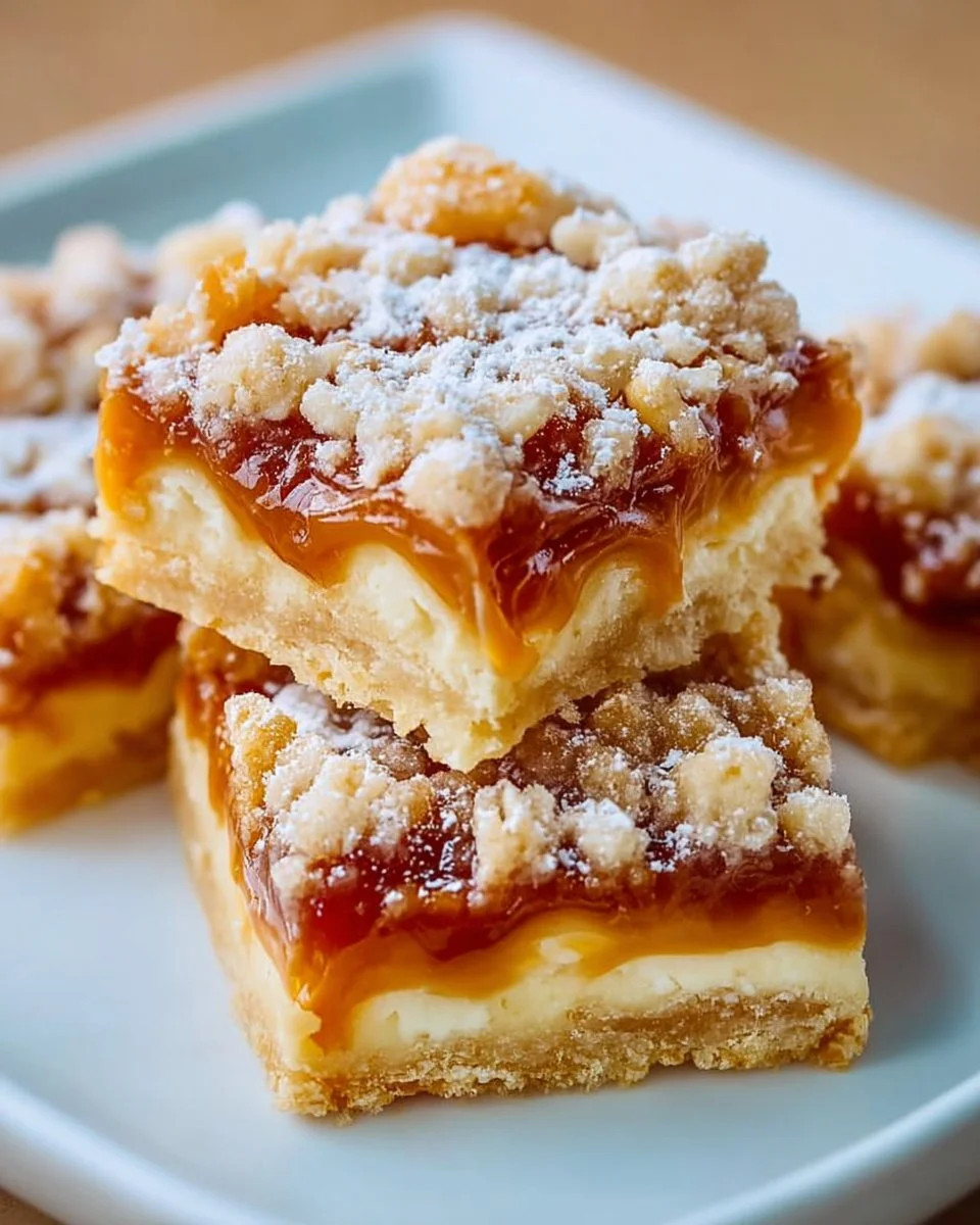 Delicious homemade shortbread caramel bars on a white plate