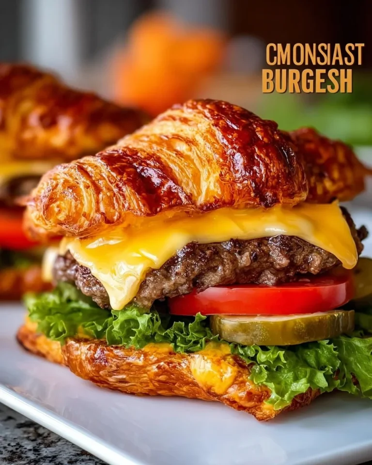 Delicious croissant smash burger with juicy beef patty and fresh toppings