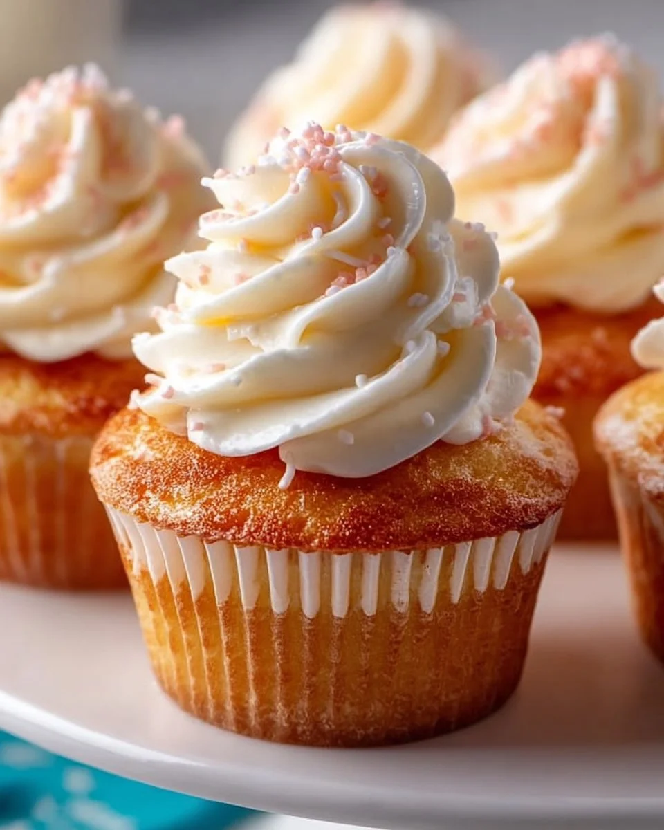 Small batch vanilla cupcakes topped with creamy frosting