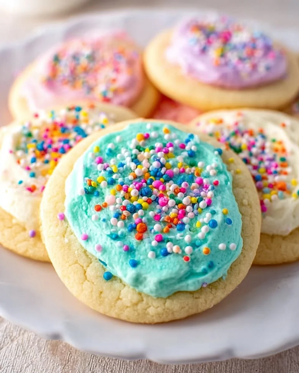 Delicious soft batch frosted sugar cookies on a decorative plate