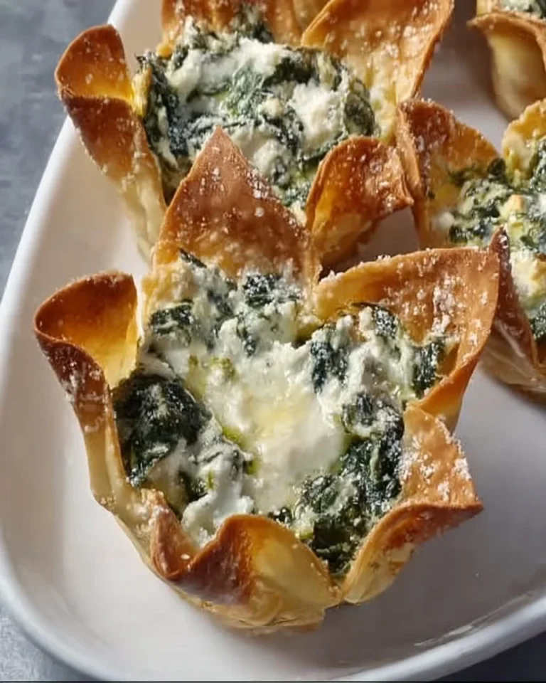 Spinach and artichoke wonton cups served on a platter, garnished with fresh herbs.