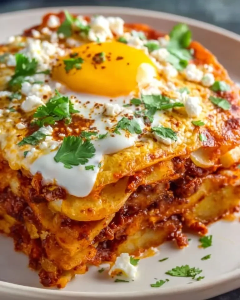 Stacked Potato Chorizo Enchiladas served with toppings