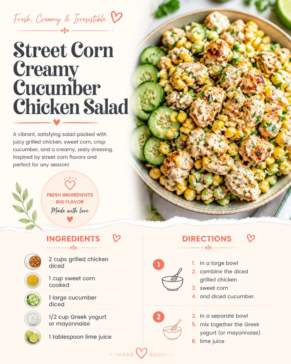 Street Corn Creamy Cucumber Chicken Salad in a bowl