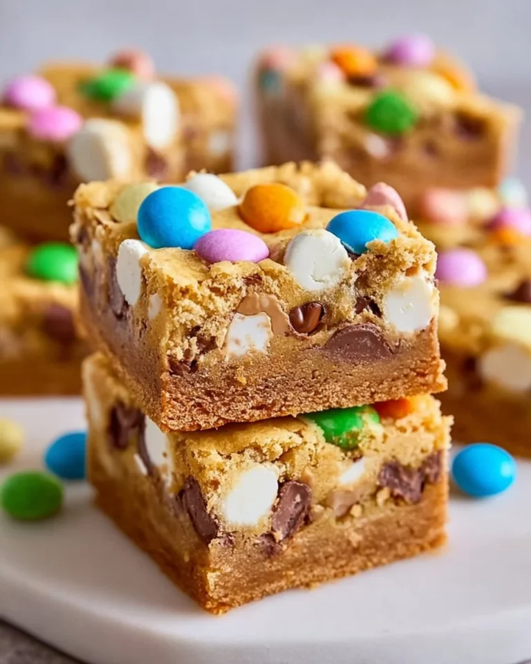 Delicious Super Soft Loaded Easter Egg Bars topped with colorful chocolate eggs