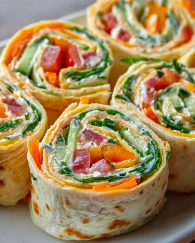 Colorful veggie tortilla roll ups filled with fresh vegetables and creamy spread.