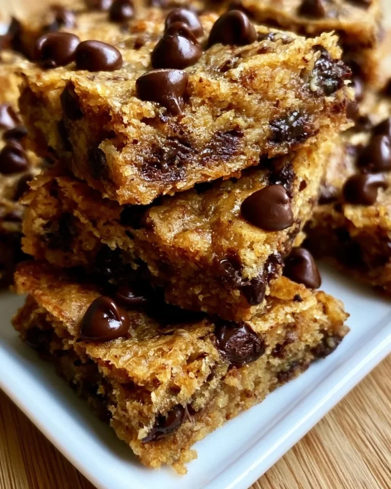 Delicious homemade Banana Chocolate Chip Bars served on a wooden plate.