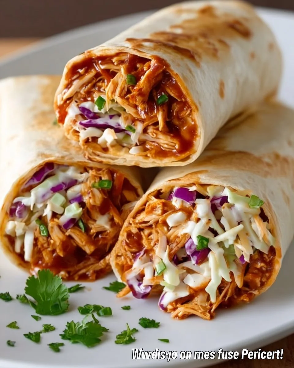 BBQ Chicken Coleslaw Wraps serving with fresh ingredients arranged on a plate.