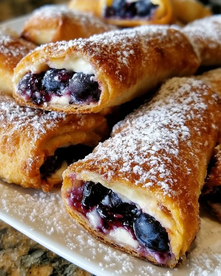 Delicious blueberry cream cheese egg rolls served with a dipping sauce.