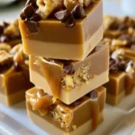 Delicious caramel coffee fudge squares on a plate.
