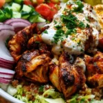Delicious Chicken Shawarma Bowl with spiced chicken and fresh toppings