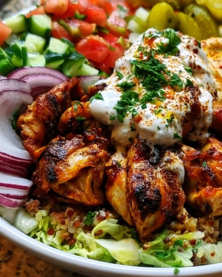 Delicious Chicken Shawarma Bowl with spiced chicken and fresh toppings