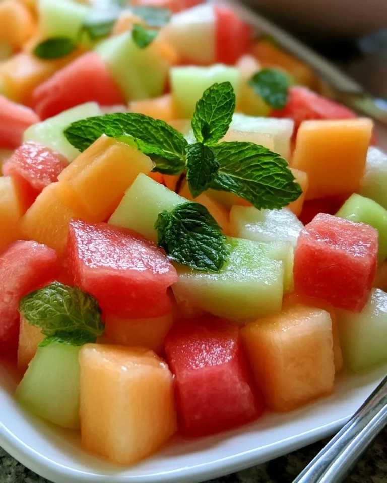 Colorful easy melon fruit salad with fresh melon varieties in a bowl