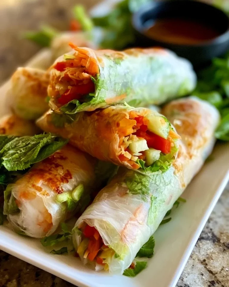 Plate of easy Thai spring rolls with dipping sauce on a wooden table.