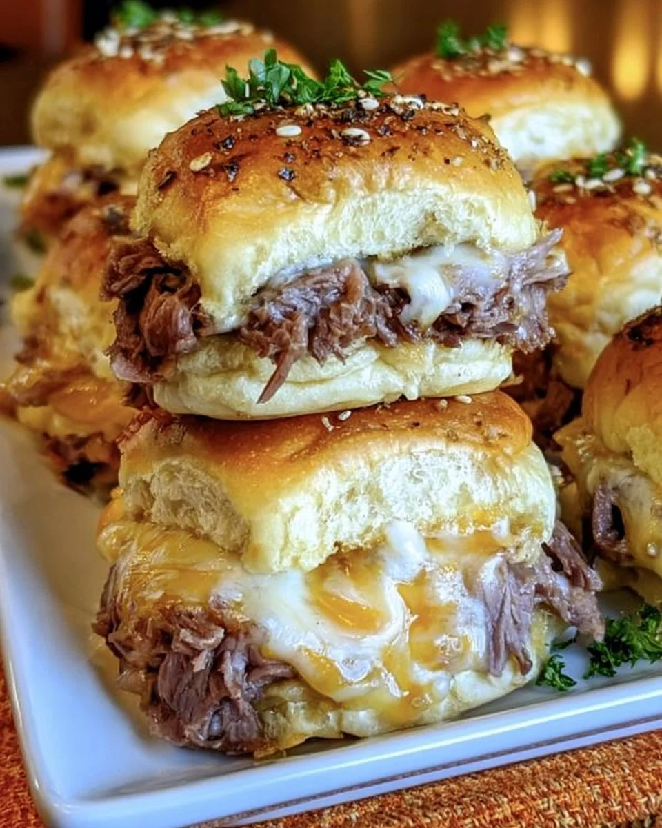 Gourmet French Dip sliders with beef and dipping broth