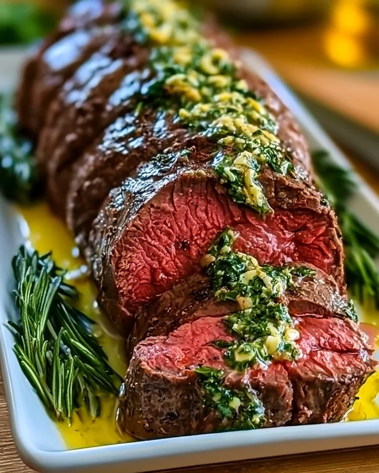 Delicious herb butter beef tenderloin roast prepared for special meals.